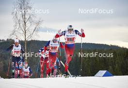 06.12.2015, Lillehammer, Norway (NOR): Federico Pellegrino (ITA), Martin Loewstroem Nyenget (NOR), Emil Iversen (NOR), (l-r)  - FIS world cup cross-country, 4x10km men, Lillehammer (NOR). www.nordicfocus.com. © Felgenhauer/NordicFocus. Every downloaded picture is fee-liable.