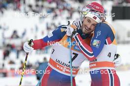 05.12.2015, Lillehammer, Norway (NOR): Hans Christer Holund (NOR), Niklas Dyrhaug (NOR), (l-r)  - FIS world cup cross-country, skiathlon men, Lillehammer (NOR). www.nordicfocus.com. © Modica/NordicFocus. Every downloaded picture is fee-liable.