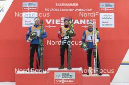 05.12.2015, Lillehammer, Norway (NOR): Hans Christer Holund (NOR), Martin Johnsrud Sundby (NOR), Niklas Dyrhaug (NOR), (l-r) - FIS world cup cross-country, skiathlon men, Lillehammer (NOR). www.nordicfocus.com. © Modica/NordicFocus. Every downloaded picture is fee-liable.