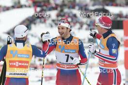05.12.2015, Lillehammer, Norway (NOR): Martin Johnsrud Sundby (NOR), Hans Christer Holund (NOR), Niklas Dyrhaug (NOR), (l-r)  - FIS world cup cross-country, skiathlon men, Lillehammer (NOR). www.nordicfocus.com. © Modica/NordicFocus. Every downloaded picture is fee-liable.