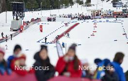 05.12.2015, Lillehammer, Norway (NOR): athletes at ski exchange seen from above   - FIS world cup cross-country, skiathlon women, Lillehammer (NOR). www.nordicfocus.com. © Felgenhauer/NordicFocus. Every downloaded picture is fee-liable.