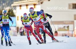 13.12.2015, Davos, Switzerland (SUI): Matias Strandvall (FIN), Paal Golberg (NOR), Eirik Brandsdal (NOR), Jovian Hediger (SUI), (l-r)  - FIS world cup cross-country, individual sprint, Davos (SUI). www.nordicfocus.com. © Felgenhauer/NordicFocus. Every downloaded picture is fee-liable.