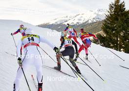 13.12.2015, Davos, Switzerland (SUI): Ida Ingemarsdotter (SWE), Heidi Weng (NOR), Sandra Ringwald (GER), Ingvild Flugstad Oestberg (NOR), Maiken Caspersen Falla (NOR), (l-r)  - FIS world cup cross-country, individual sprint, Davos (SUI). www.nordicfocus.com. © Felgenhauer/NordicFocus. Every downloaded picture is fee-liable.