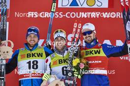 13.12.2015, Davos, Switzerland (SUI): Baptiste Gros (FRA), Federico Pellegrino (ITA), Sondre Turvoll Fossli (NOR), (l-r) - FIS world cup cross-country, individual sprint, Davos (SUI). www.nordicfocus.com. © Felgenhauer/NordicFocus. Every downloaded picture is fee-liable.