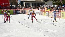 13.12.2015, Davos, Switzerland (SUI): Ingvild Flugstad Oestberg (NOR), Maiken Caspersen Falla (NOR), Stina Nilsson (SWE), (l-r)  - FIS world cup cross-country, individual sprint, Davos (SUI). www.nordicfocus.com. © Felgenhauer/NordicFocus. Every downloaded picture is fee-liable.
