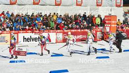 13.12.2015, Davos, Switzerland (SUI): Ingvild Flugstad Oestberg (NOR), Heidi Weng (NOR), Ida Ingemarsdotter (SWE), Linn Soemskar (SWE), Sophie Caldwell (USA), (l-r)  - FIS world cup cross-country, individual sprint, Davos (SUI). www.nordicfocus.com. © Felgenhauer/NordicFocus. Every downloaded picture is fee-liable.