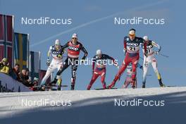 19.12.2015, Toblach, Italy (ITA): Johan Edin (SWE), Federico Pellegrino (ITA), Emil Iversen (NOR), Anders Gloeersen (NOR), Emil Joensson (SWE), (l-r)  - FIS world cup cross-country, individual sprint, Toblach (ITA). www.nordicfocus.com. © Modica/NordicFocus. Every downloaded picture is fee-liable.
