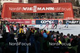 19.12.2015, Toblach, Italy (ITA): Petter Jr. Northug (NOR), Eirik Brandsdal (NOR), Roman Schaad (SUI), Simeon Hamilton (USA), Matias Strandvall (FIN), (l-r)  - FIS world cup cross-country, individual sprint, Toblach (ITA). www.nordicfocus.com. © Modica/NordicFocus. Every downloaded picture is fee-liable.