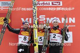 16.01.2015, Seefeld, Austria (AUT): SCHMID Jan (NOR), FRENZEL Eric (GER), RIIBER Jarl Magnus (NOR), (l-r) - FIS world cup nordic combined, individual gundersen HS109/5km, Seefeld (AUT). www.nordicfocus.com. © Modica/NordicFocus. Every downloaded picture is fee-liable.