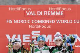 30.01.2015, Val di Fiemme, Italy (ITA): Jan  Schmid (NOR), Bernhard  Gruber (AUT), Joergen  Graabak (NOR)   - FIS world cup nordic combined, individual gundersen HS134/10km, Val di Fiemme (ITA). www.nordicfocus.com. © Modica/NordicFocus. Every downloaded picture is fee-liable.