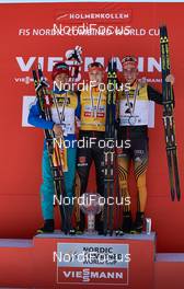 14.03.2015, Oslo, Norway (NOR): Akito Watabe (JPN), Eric Frenzel (GER), Johannes Rydzek (GER), (l-r) - FIS world cup nordic combined, cups, Oslo (NOR). www.nordicfocus.com. © Felgenhauer/NordicFocus. Every downloaded picture is fee-liable.
