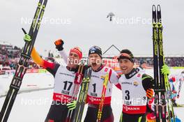 26.02.2015, Falun, Sweden (SWE): Johannes Rydzek (GER), Bernhard Gruber (AUT), Francois Braud (FRA), (l-r)  - FIS nordic world ski championships, nordic combined, individual gundersen HS134/10km, Falun (SWE). www.nordicfocus.com. © NordicFocus. Every downloaded picture is fee-liable.