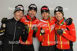 22.02.2015, Falun, Sweden (SWE): Maxime Laheurte (FRA), Sebastien Lacroix (FRA), Jason Lamy Chappuis (FRA), Francois Braud (FRA), (l-r)  - FIS nordic world ski championships, nordic combined, medals, Falun (SWE). www.nordicfocus.com. © NordicFocus. Every downloaded picture is fee-liable.