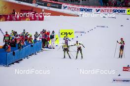 28.02.2015, Falun, Sweden (SWE): Francois Braud (FRA), Jason Lamy-Chappuis (FRA), Johannes Rydzek (GER) - FIS nordic world ski championships, nordic combined, team sprint HS134/2x7.5km, Falun (SWE). www.nordicfocus.com. © NordicFocus. Every downloaded picture is fee-liable.