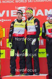 28.02.2015, Falun, Sweden (SWE): Jason Lamy-Chappuis (FRA), Francois Braud (FRA) - FIS nordic world ski championships, nordic combined, team sprint HS134/2x7.5km, Falun (SWE). www.nordicfocus.com. © NordicFocus. Every downloaded picture is fee-liable.