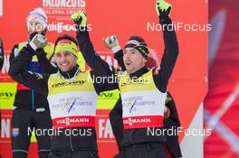 28.02.2015, Falun, Sweden (SWE): Jason Lamy-Chappuis (FRA), Francois Braud (FRA) - FIS nordic world ski championships, nordic combined, team sprint HS134/2x7.5km, Falun (SWE). www.nordicfocus.com. © NordicFocus. Every downloaded picture is fee-liable.