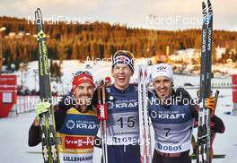 06.12.2015, Lillehammer, Norway (NOR): Fabian Riessle (GER), Magnus Krog (NOR), Lukas Klapfer (AUT), (l-r)  - FIS world cup nordic combined, individual gundersen HS138/10km, Lillehammer (NOR). www.nordicfocus.com. © Felgenhauer/NordicFocus. Every downloaded picture is fee-liable.