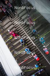 04.01.2015, Innsbruck, Austria (AUT): jumpers sitting on stairs - FIS world cup ski jumping, four hills tournament, individual HS130, Innsbruck (AUT). www.nordicfocus.com. © Laiho/NordicFocus. Every downloaded picture is fee-liable.