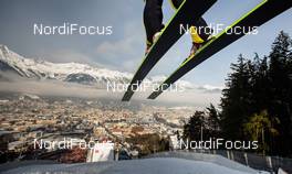 04.01.2015, Innsbruck, Austria (AUT): Fischer skis at the take off - FIS world cup ski jumping, four hills tournament, individual HS130, qualification, Innsbruck (AUT). www.nordicfocus.com. © Laiho/NordicFocus. Every downloaded picture is fee-liable.