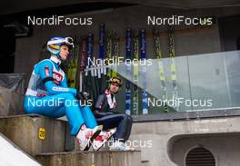 04.01.2015, Innsbruck, Austria (AUT): (l-r) Lauri Asikainen (FIN) and Anssi Koivuranta (FIN) - FIS world cup ski jumping, four hills tournament, individual HS130, Innsbruck (AUT). www.nordicfocus.com. © Laiho/NordicFocus. Every downloaded picture is fee-liable.