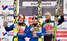 06.01.2015, Bischofshofen, Austria (AUT): (l-r) Michael Hayboeck (AUT), Fischer, Stefan Kraft (AUT), Fischer and Peter Prevc (SLO) - FIS world cup ski jumping, four hills tournament, individual HS140, Bischofshofen (AUT). www.nordicfocus.com. © Laiho/NordicFocus. Every downloaded picture is fee-liable.