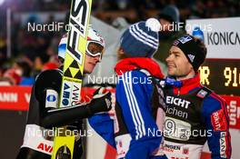 31.01.2015, Willingen, Germany (GER): (l-r) Rune Velta (NOR), Fischer, Tom Hilde (NOR) and Anders Jacobsen (NOR) - FIS world cup ski jumping, team HS145, Willingen (GER). www.nordicfocus.com. © Laiho/NordicFocus. Every downloaded picture is fee-liable.