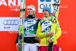 15.03.2015, Oslo, Norway (NOR): (l-r) Peter Prevc (SLO) and Kamil Stoch (POL), Fischer - FIS world cup ski jumping, individual HS134, Oslo (NOR). www.nordicfocus.com. © Laiho/NordicFocus. Every downloaded picture is fee-liable.