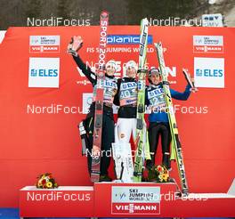 20.03.2015, Planica, Slovenia (SLO): Jurij Tepes (SLO), Peter Prevc (SLO), Stefan Kraft (AUT), (l-r) - FIS world cup ski jumping, individual HS215, Planica (SLO). www.nordicfocus.com. © Felgenhauer/NordicFocus. Every downloaded picture is fee-liable.