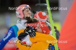 22.02.2015, Falun, Sweden (SWE): Carina Vogt (GER), Katharina Althaus (GER) - FIS nordic world ski championships, ski jumping, mixed team HS100, Falun (SWE). www.nordicfocus.com. © NordicFocus. Every downloaded picture is fee-liable.