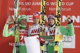 22.11.2015, Klingenthal, Germany (GER): podium , (l-r), Peter Prevc (SLO), Daniel-Andre Tande (NOR), Fischer, Severin Freund (GER), Fischer - FIS world cup ski jumping, individual HS140, Klingenthal (GER). www.nordicfocus.com. © Domanski/NordicFocus. Every downloaded picture is fee-liable.
