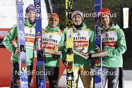 21.11.2015, Klingenthal, Germany (GER):  Andreas Wellinger (GER) , Richard Freitag (GER) , Severin Freund (GER) , Andreas Wank (GER), (l-r) - FIS world cup ski jumping, team HS140, Klingenthal (GER). www.nordicfocus.com. © Domanski/NordicFocus. Every downloaded picture is fee-liable.