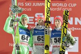 06.12.2015, Lillehammer, Norway (NOR): Peter Prevc (SLO), Kenneth Gangnes (NOR), Johann Andre Forfang (NOR), (l-r) - FIS world cup ski jumping, individual HS138, Lillehammer (NOR). www.nordicfocus.com. © Modica/NordicFocus. Every downloaded picture is fee-liable.