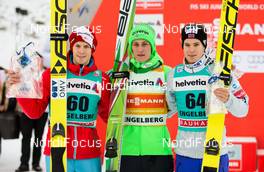 20.12.2015, Engelberg, Switzerland (SUI): (l-r) Michael Hayboeck (AUT), Fischer, Peter Prevc (SLO) and Kenneth Gangnes (NOR), Fischer - FIS world cup ski jumping, individual HS137, Engelberg (SUI). www.nordicfocus.com. © Laiho/NordicFocus. Every downloaded picture is fee-liable.