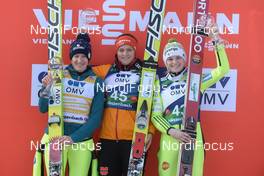 01.02.2015, Hinzenbach, Austria (AUT): Daniela Iraschko-Stolz (AUT), Carina Vogt (GER), Spela Rogelj (SLO), (l-r) - FIS world cup ski jumping ladies, individual HS94, Hinzenbach (AUT). www.nordicfocus.com. © Rauschendorfer/NordicFocus. Every downloaded picture is fee-liable.