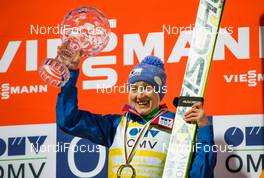 13.03.2015, Oslo, Norway (NOR): Price giving ceremony of the overall world cup, Daniela Iraschko-Stolz (AUT), Fischer - FIS world cup ski jumping ladies, individual HS134, Oslo (NOR). www.nordicfocus.com. © Laiho/NordicFocus. Every downloaded picture is fee-liable.