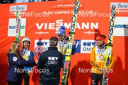 13.03.2015, Oslo, Norway (NOR): Price giving ceremony of the overall world cup (l-r) Sara Takanashi (JPN), Daniela Iraschko-Stolz (AUT), Fischer and Carina Vogt (GER), Fischer - FIS world cup ski jumping ladies, individual HS134, Oslo (NOR). www.nordicfocus.com. © Laiho/NordicFocus. Every downloaded picture is fee-liable.