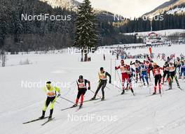 18.01.2015, Lienz, Austria (AUT): Petr Novak (CZE), Adrien Mougel (FRA), Michael Schnetzer (GER), Mathias Wibault (FRA), Benoit Chauvet (FRA), (l-r) - FIS Marathon Cup Dolomitenlauf, Lienz (AUT). www.nordicfocus.com. © Felgenhauer/NordicFocus. Every downloaded picture is fee-liable.