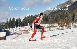 18.01.2015, Lienz, Austria (AUT): slower racers with stadium in the background - FIS Marathon Cup Dolomitenlauf, Lienz (AUT). www.nordicfocus.com. © Felgenhauer/NordicFocus. Every downloaded picture is fee-liable.
