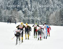 24.01.2015, Tannheimer Tal, Austria (AUT) - Bad Hindelang, Germany (GER): Tobias Rath (GER), Hans-Werner Reichart (GER), Michael Mellert (GER), Stefan Sutter (AUT), Christoph Friedl (GER), Martin Weisheit (GER), (l-r)  - Skitrail Tannheimertal (AUT) - Bad Hindelang (GER). www.nordicfocus.com. © Felgenhauer/NordicFocus. Every downloaded picture is fee-liable.