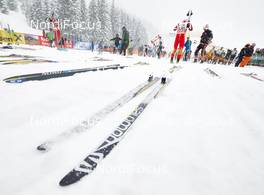 25.01.2015, Tannheimer Tal, Austria (AUT): Salomon skis ready to race - Skitrail Tannheimertal (AUT) - Bad Hindelang (GER). www.nordicfocus.com. © Felgenhauer/NordicFocus. Every downloaded picture is fee-liable.