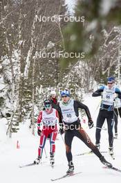 08.02.2015, Morez, France (FRA): in front Simon Alamone (FRA), Aurelie Dabudyk (FRA) - FIS Marathon Cup La Transjurassienne, Morez (FRA). www.nordicfocus.com. © Becker/NordicFocus. Every downloaded picture is fee-liable.