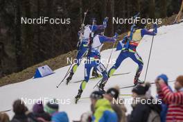 10.01.2016, Ruhpolding, Germany (GER): Simon Fourcade (FRA), Quentin Fillon Maillet (FRA), Martin Fourcade (FRA), (l-r) -  IBU world cup biathlon, mass men, Ruhpolding replacing Oberhof (GER). www.nordicfocus.com. © Manzoni/NordicFocus. Every downloaded picture is fee-liable.