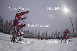 16.01.2016, Ruhpolding, Germany (GER): Ole Einar Bjoerndalen (NOR), Dominik Landertinger (AUT), Emil Hegle Svendsen (NOR), (l-r) -  IBU world cup biathlon, mass men, Ruhpolding (GER). www.nordicfocus.com. © Manzoni/NordicFocus. Every downloaded picture is fee-liable.