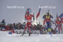 16.01.2016, Ruhpolding, Germany (GER): Tarjei Boe (NOR), Martin Fourcade (FRA), Evgeniy Garanichev (RUS), (l-r) -  IBU world cup biathlon, mass men, Ruhpolding (GER). www.nordicfocus.com. © Manzoni/NordicFocus. Every downloaded picture is fee-liable.