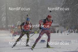 16.01.2016, Ruhpolding, Germany (GER): Eric Lesser (GER), Evgeniy Garanichev (RUS), (l-r) -  IBU world cup biathlon, mass men, Ruhpolding (GER). www.nordicfocus.com. © Manzoni/NordicFocus. Every downloaded picture is fee-liable.
