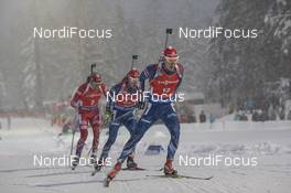 16.01.2016, Ruhpolding, Germany (GER): Emil Hegle Svendsen (NOR), Michal Krcmar (CZE), Ondrej Moravec (CZE), (l-r) -  IBU world cup biathlon, mass men, Ruhpolding (GER). www.nordicfocus.com. © Manzoni/NordicFocus. Every downloaded picture is fee-liable.