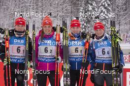 17.01.2016, Ruhpolding, Germany (GER): Eva Puskarcikova (CZE), Jitka Landova (CZE), Lucie Charvatova (CZE), Veronika Vitkova (CZE), (l-r) -  IBU world cup biathlon, relay women, Ruhpolding (GER). www.nordicfocus.com. © Manzoni/NordicFocus. Every downloaded picture is fee-liable.