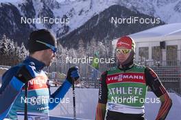 21.01.2016, Antholz, Italy (ITA): Guillaume Robert (FRA), Salomon race service, Arnd Peiffer (GER) -  IBU world cup biathlon, training, Antholz (ITA). www.nordicfocus.com. © Manzoni/NordicFocus. Every downloaded picture is fee-liable.