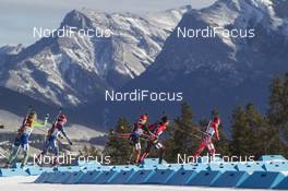 07.02.2016, Canmore, Canada (CAN): Emma Nilsson (SWE), Veronika Vitkova (CZE), Franziska Hildebrand (GER), Rosanna Crawford (CAN), Marte Olsbu (NOR), (l-r) -  IBU world cup biathlon, relay mixed, Canmore (CAN). www.nordicfocus.com. © Manzoni/NordicFocus. Every downloaded picture is fee-liable.