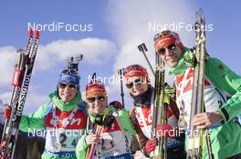 07.02.2016, Canmore, Canada (CAN): Franziska Hildebrand (GER), Franziska Preuss (GER), Simon Schempp (GER), Arnd Peiffer (GER), (l-r) -  IBU world cup biathlon, relay mixed, Canmore (CAN). www.nordicfocus.com. © Manzoni/NordicFocus. Every downloaded picture is fee-liable.